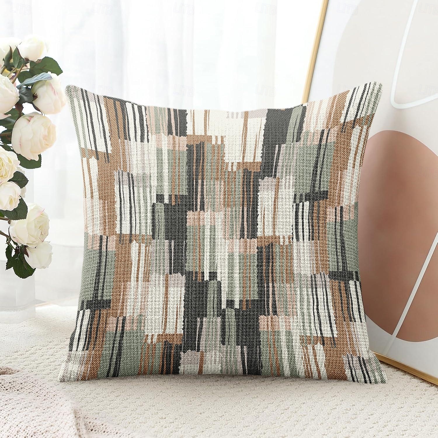 Housse de coussin décorative géométrique 1 pièce, housse de coussin carrée douce pour canapé, chambre à coucher, salon, canapé, chaise, gris, rose, vert de 2025 ? $12.99 –P1