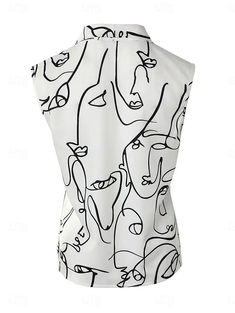 Per donna Camicia Blusa Fantasia geometrica Alfabetico Moda Informale Senza maniche A V Top regolari Giornaliero Stampa Bianco Blu marino Estate Primavera del 2025 a $29.99 –P2