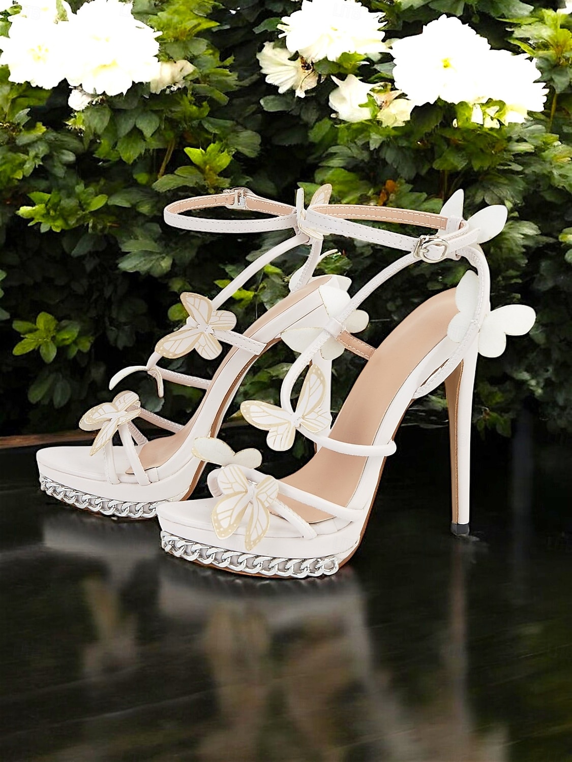sommerfuglreim plattform stiletto høyhælte sandaler for kvinner - glamorøse fest- eller brudesko 2025 - $46.99 –P1