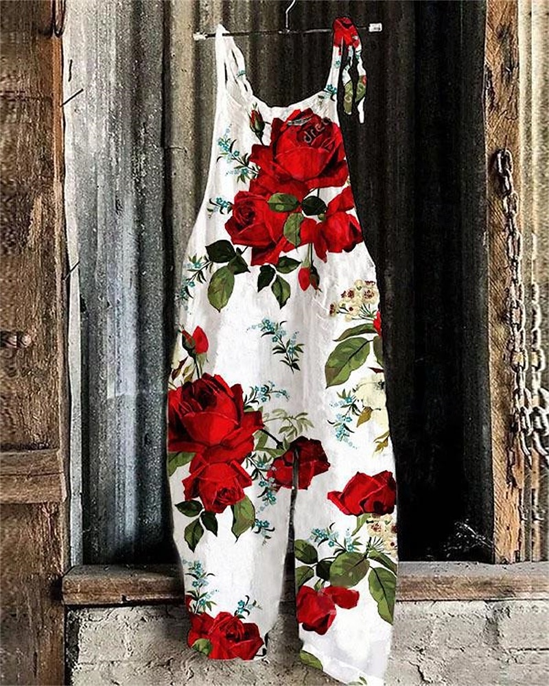 Dam Byxor Jumpsuit Sparkbyxor Lättvikt Ledigt Ankellång Mellanhög midja Blommig Grafisk Tryck Mateial som andas Bekväm Oelastisk Hem Ledigt / vardag Rödvin Azurblå Flodblå Vit Sommar Vår Normal 2025 - $22.99 –P5