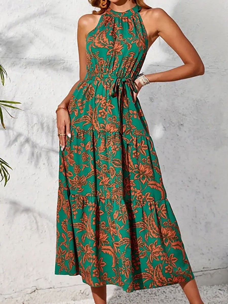 Pentru femei Rochie Maxi Rochie casual Rochie leagăn Rochie A line Rochie Boho Boemia Epocă Casual Vacanță Zilnic Fit regulat Floral Fără manșon Gâtul halter Trifoi Vară 2025 - $36.99 –P4