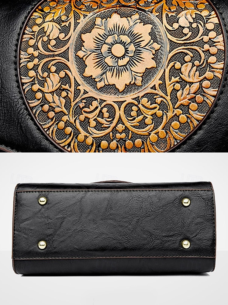 vintage virágos gravírozott műbőr kézitáska – női retro crossbody táska felső fogantyúval alkalmi és hivatalos alkalmakra bor fekete fehér 2025 - $46.99 –P4