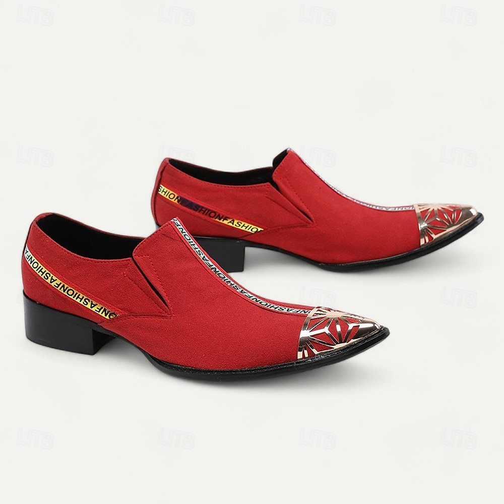 Men's Red Suede Slip-On Shoes with Metal Toe Cap and Fashion Strap - Elegant Western Style for Formal Events and Parties 2025 - $119.99 –P5