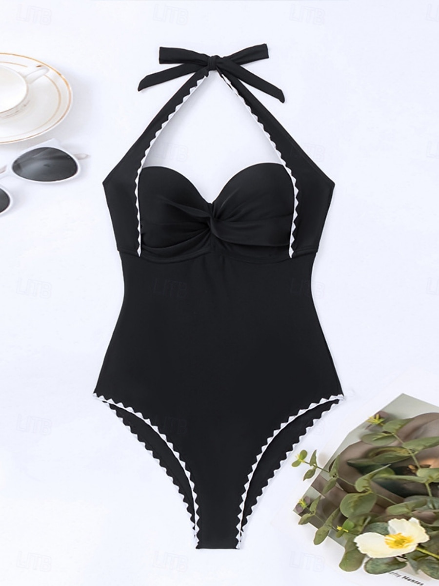 Dam Badkläder En bit Monokini Baddräkt Öppen rygg Magkontroll Hög midja Smal Semester Standkläder Ensfärgat Halterneck Ärmlös Baddräkter 2025 - $35.99 –P5