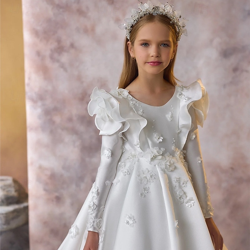 Šaty pro květinovou družičku Dívčí Formální šaty Šaty pro první přijímání Šaty na párty Svatební Párty Princeznovské Sladký Vánoce Karneval Nabírané šaty Pevná barva Bez ramínek Tričkový Bílá 4 roky + 2025 - $104.99 –P2