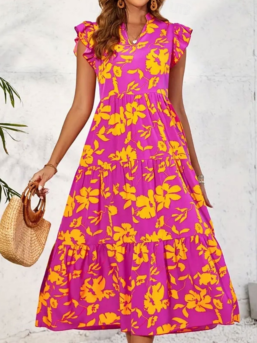 Damen Maxidress Casual kleid Schaukelkleid A Linie Kleid Tank-Top Kleid Stilvoll Brautkleider schlicht Urlaub Täglich Regular Fit Blumen Ärmellos V Ausschnitt Gelb Purpur Sommer 2025 - $32.99 –P5