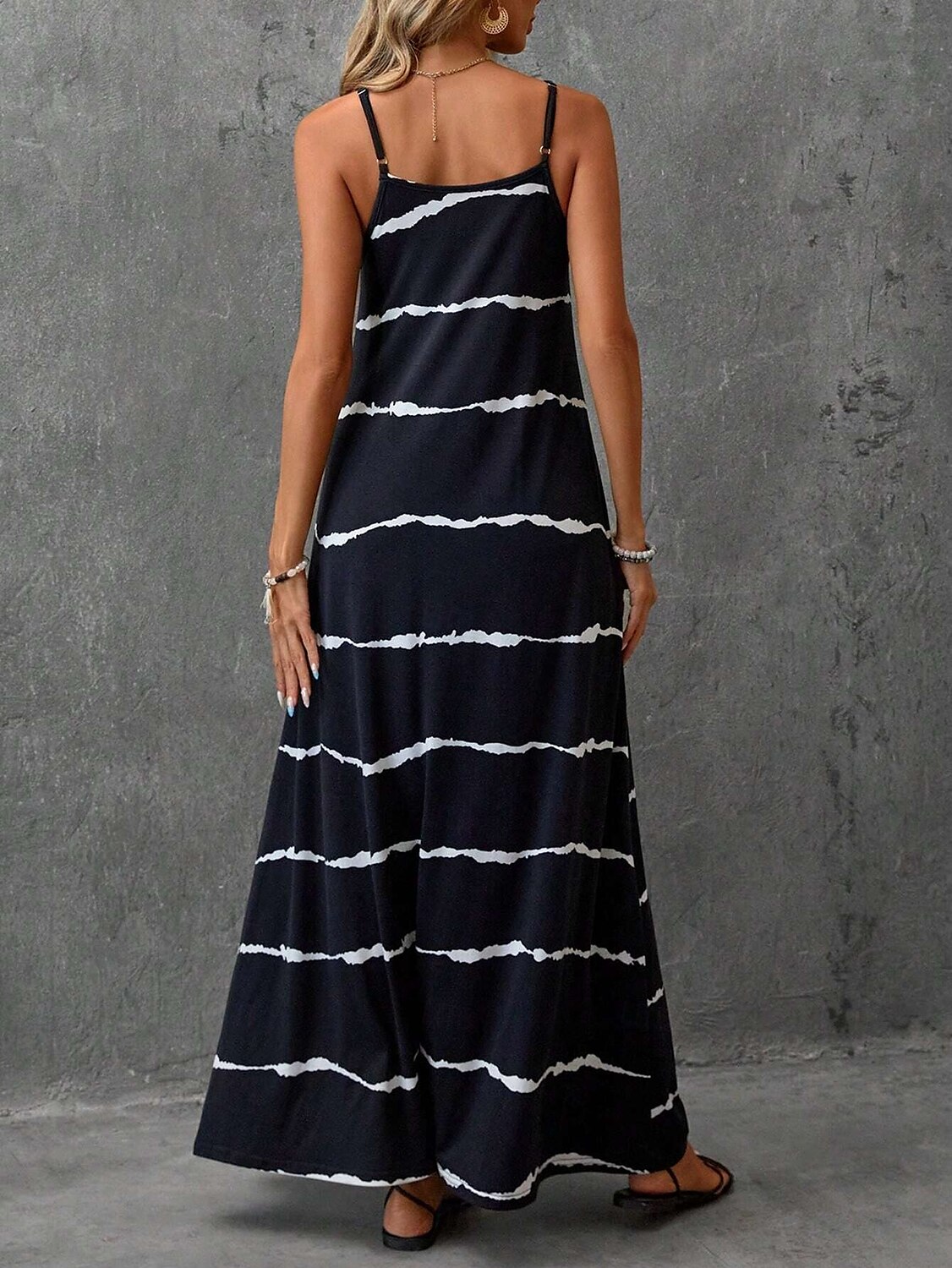 Damen Maxi Kleid Sommerkleid A-Linie Kleid Floral Kleid Bohemia Fließend Urlaub Lässig Täglich Regulär Fit Streifen Gingham Ärmellos V-Ausschnitt Schwarz Sommer Frühling 2025 - $28.99 –P2