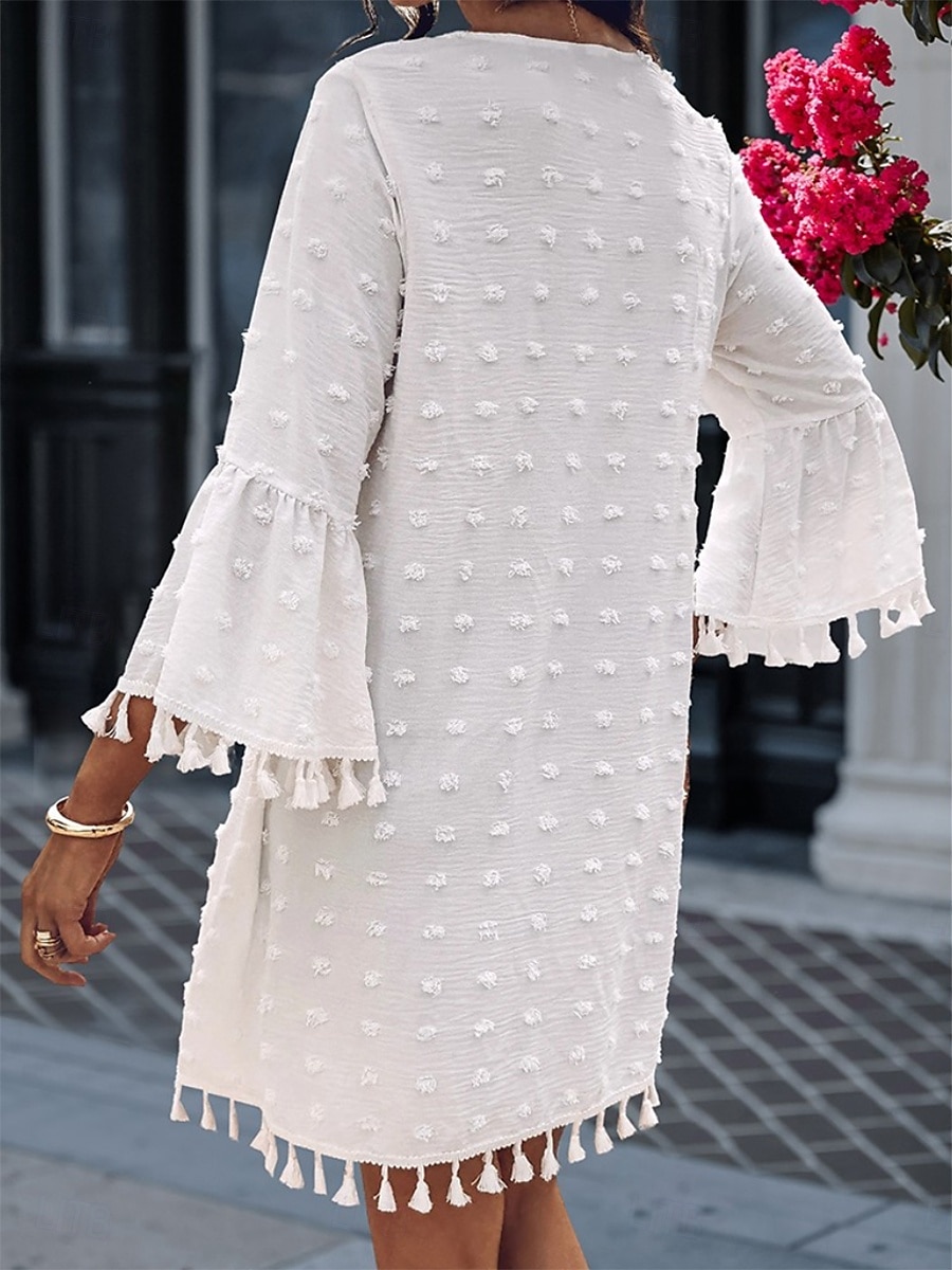 Damen Minikleid Weißes Kleid Brautkleider schlicht Ausgestellter Ärmel Urlaub Täglich Lockere Passform 3/4 Ärmel V Ausschnitt Weiß Hellgrün Sommer 2025 - $31.99 –P2