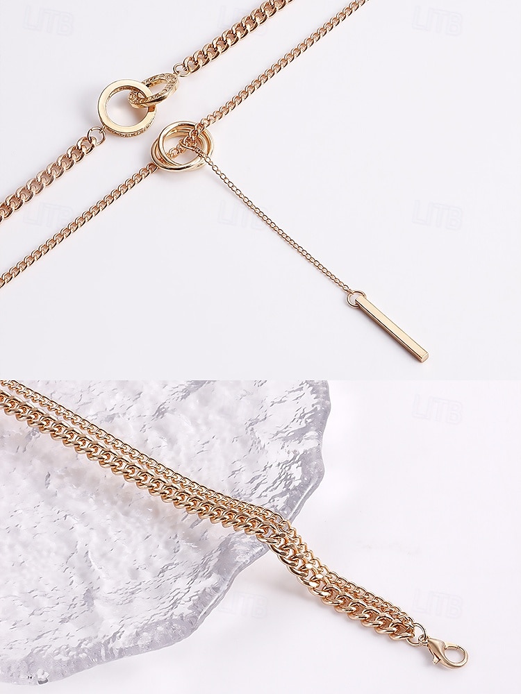 gelaagde zilveren ketting met cirkel- en staafhanger, minimalistische statement sieraden voor vrouwen, perfect voor feestjes, dates en dagelijks gebruik 2025 - $7.99 –P3