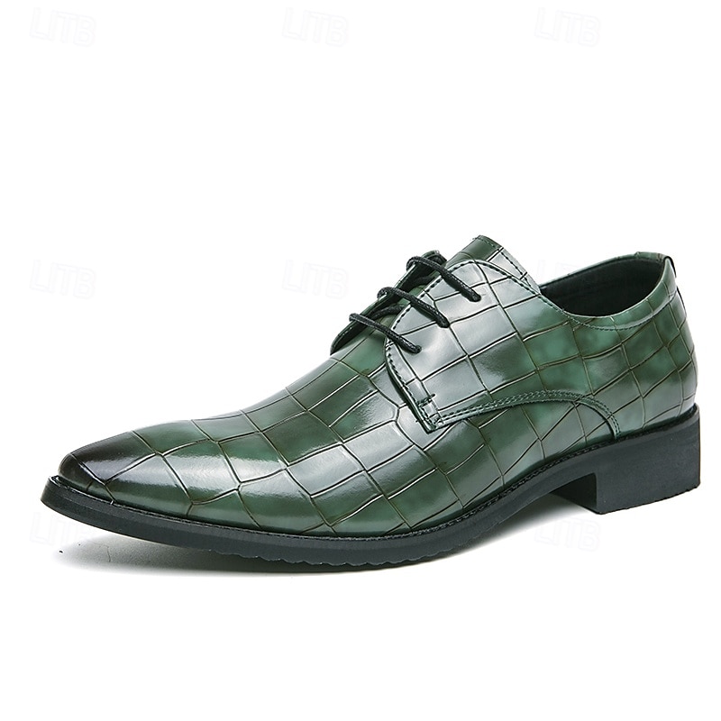 Men's Green Crocodile Pattern Faux Leather Oxford Shoes - Stylish Lace-Up Dress Shoes for Formal Events, Business and Weddings 2025 - GBP £34 –P1