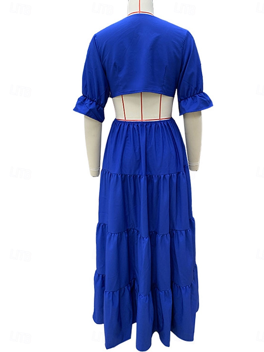 Per donna Vestito maxi Vestito da festa Abito linea A Elegante Moda Informale Manica svasata Feste Appuntamento Standard Liscio Manica lunga A V Rosso Blu Primavera Autunno Inverno del 2025 a $34.99 –P5