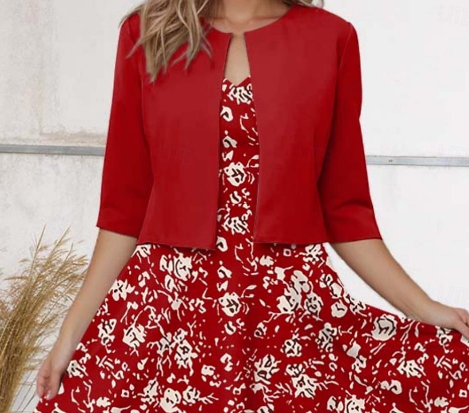 Robe Midi Femme Robe Décontractée Robe en Chiffon Robe Évasée Élégante Rendez-vous Coupe Régulière Fleurie Manches Mi-longues Col V Rouge Printemps de 2025 ? $36.99 –P2