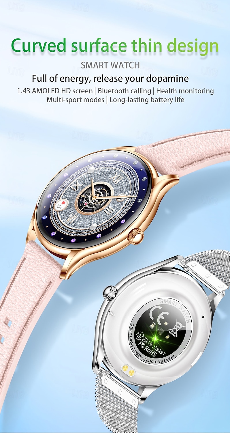 696 QS36 Reloj inteligente 1.43 pulgada Smartwatch Reloj elegante Bluetooth ECG + PPG Podómetro Recordatorio de Llamadas Compatible con Android iOS Mujer Hombre Impermeable Control de Medios 2025 - $55.99 –P1