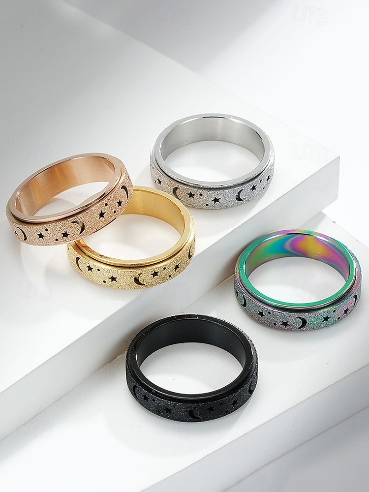 anello spinner da uomo con design a luna e stelle – regolabile, in acciaio inossidabile e che cambia colore, ideale per alleviare lo stress e per l'abbigliamento casual del 2025 a $9.99 –P5