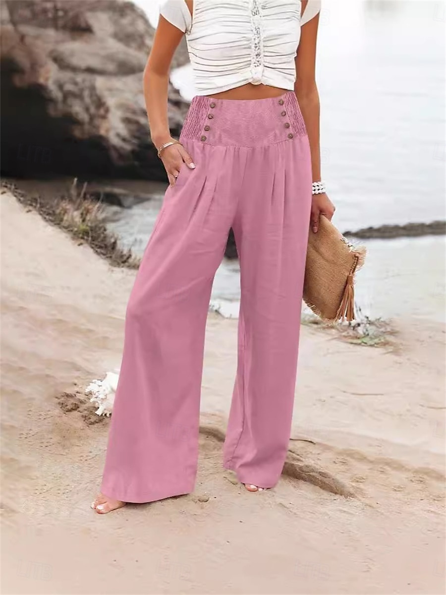 Mujer Pantalones cortos de lino y algodón Pantalones inspirados en el lino Pantalones de lino y algodón Moda Ropa de calle Longitud total Alta cintura Plano Bolsillo Cintura elástica Confortable 2025 - $21.99 –P6