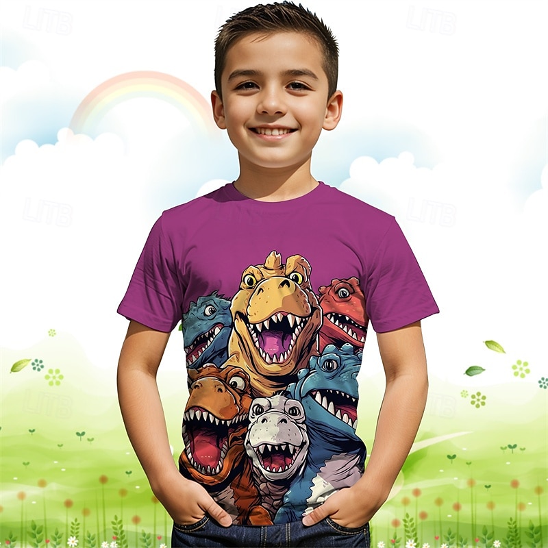 Jungen 3D Graphic Dinosaurier T-Shirt Kurzarm Sommer Frühling Modisch Basic kinderkleidung 4-12 Jahre Rundhalsausschnitt Outdoor Casual Täglich Regular Fit 2025 - $11.99 -P5