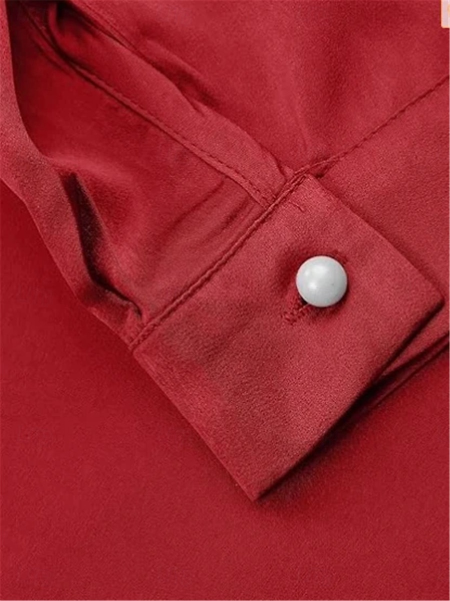 Dam Skjorta Blus Ensfärgat Affär Modern Ledigt Långärmad Polokrage Vanliga toppar Arbete Högtidskläder Volang Knappar Vit Rubinrött Sommar Vår 2025 - $24.99 –P3