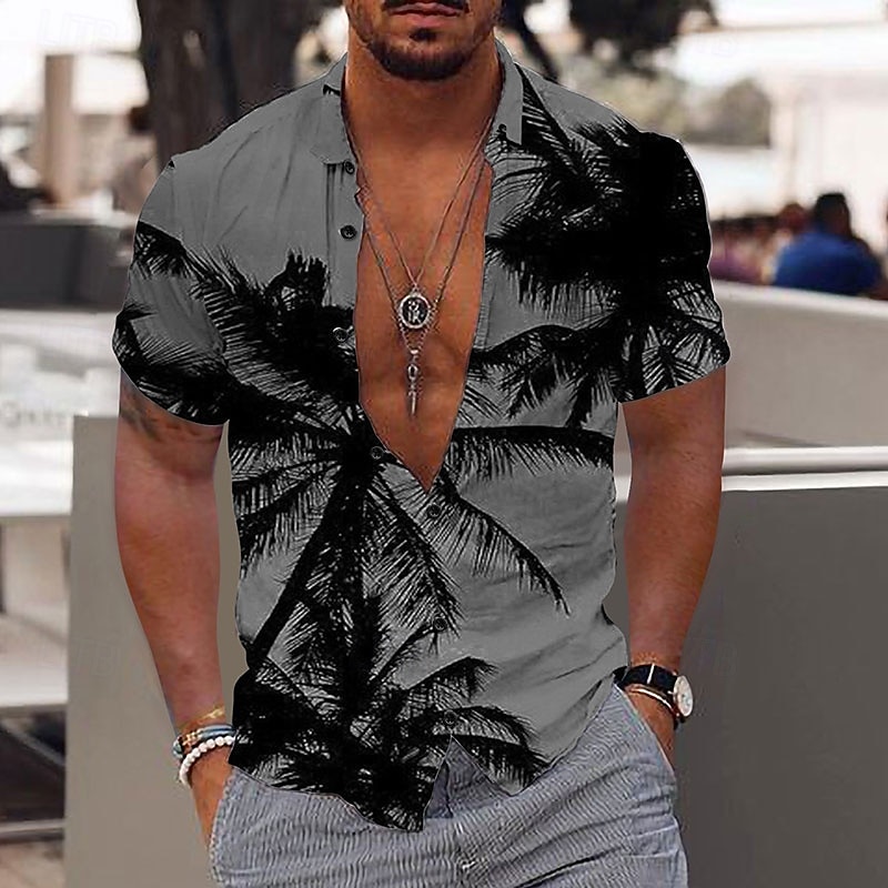 Homme Cocotier Plantes tropicales Chemise Chemise hawaïenne Chemise Aloha Manche Courte Chemise Col rabattu Mode Design Décontractées Extérieur Plein Air Casual Jaune clair Jaune Rose Claire 3D effet de 2025 ? $24.99 –P6