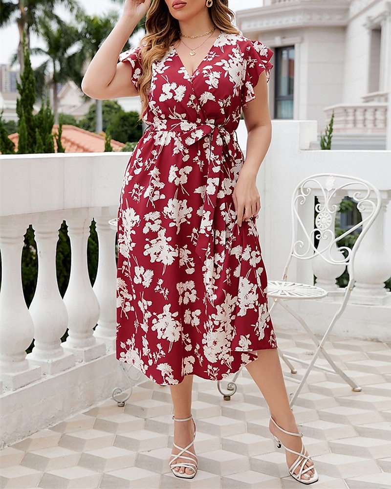 Damskie Długa sukienka sukienka maxi Codzienne sukienki Sukienka A line Sukienka w kwiatki Letnie sukienki Elegancja Elegancki Urlop Codzienny Randka Regularny Kwiaty Bez rękawów W serek Czerwony Lato 2025 - $24.99 –P2