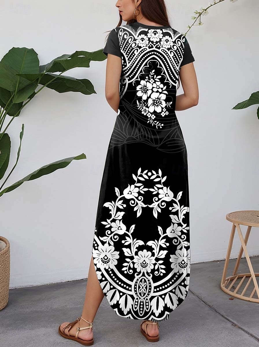 Mulheres Vestido Longo Vestido casual Vintage Férias Normal Estampado Cashemere Manga Curta Gola Redonda Preto Azul Marinha Azul Verde Verão de 2025 por $28.99 –P2