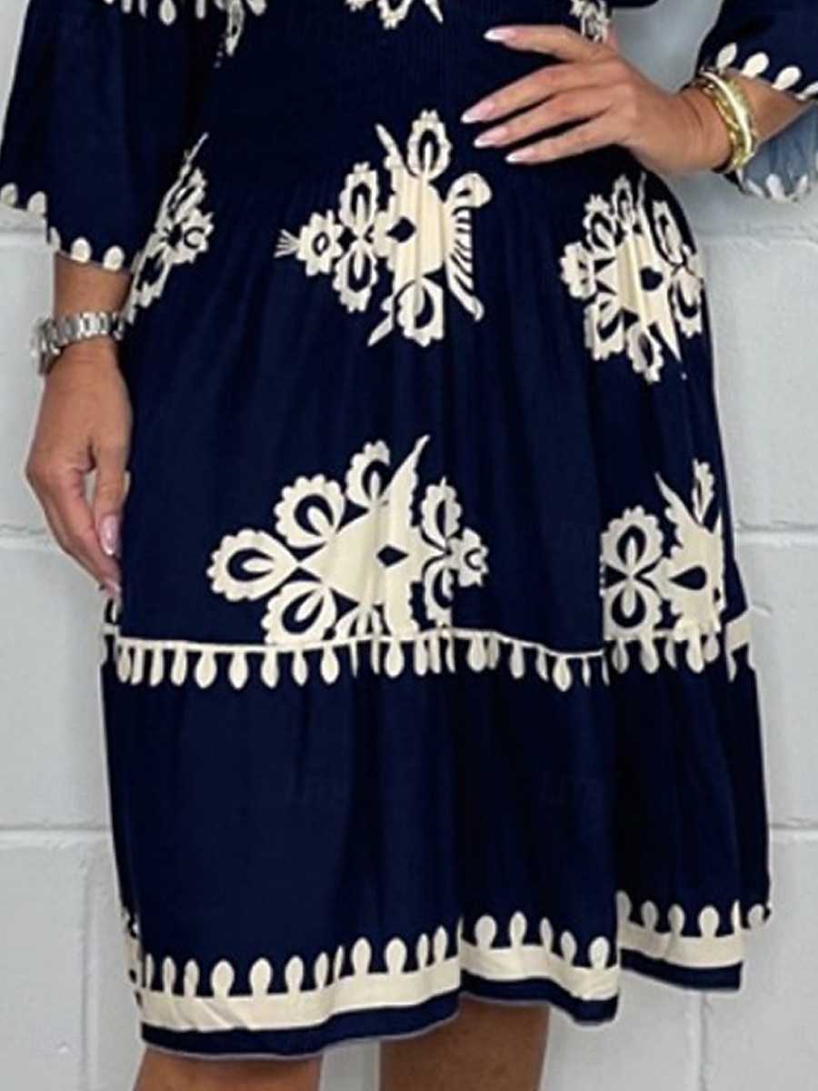 Női Midi ruha hétköznapi ruha Boho elegáns ruhák Boho ruha Csehország Alkalmi Boho Vakáció Napi Tengerpart Laza öltözet Grafika Hosszú ujj V-alakú Fekete Rubin Lóhere Sárgabarack Nyár Tavasz 2025 - $27.99 –P3