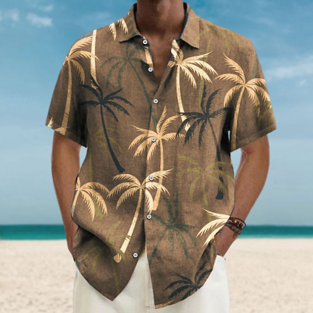 Voor heren Kokosnootboom Tropische planten Overhemd Hawaiiaans overhemd Aloha-shirt Korte Mouw Overhemd Strijkijzer Modieus Streetwear Ontwerper Buiten Straat Casual blauw Paars Bruin S M L 2025 - $24.99 –P2