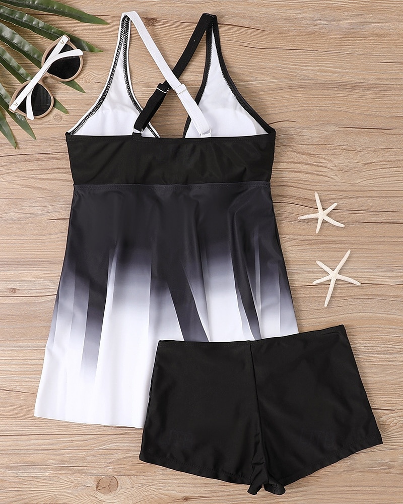 Femme Tankini Maillot De Bain Deux Pièces Col en V Maillots de Bain Maillots de Bain Noir Blanche Respirable Séchage rapide Poids Léger Sans Manches - Natation Surf Plage Eté Printemps Grande Taille de 2025 ? $21.59 –P12
