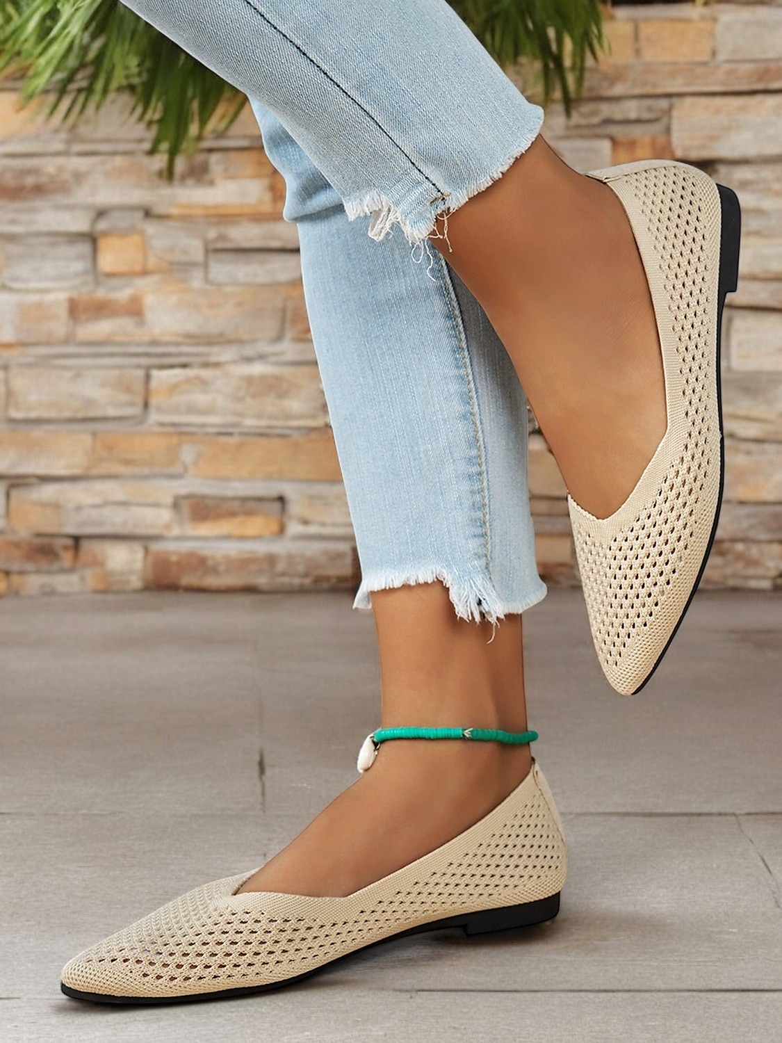 Women's Beige Slip-On Fly-knit Flats with Breathable Mesh Design, Lightweight Sole, and Comfortable Fit for Casual Summer Wear and Daily Outfits 2025 - $19.99 –P2