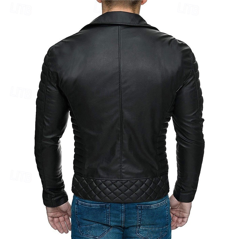 Herr Imitationsläderjacka Övergångsjacka Bikerjacka Motorcykeljacka Semester Dagligen Vindtät Håller värmen Ficka Höst vinter Slät Mode Klassisk Kavajslag Normal Imitationsläder Svart Rubinrött Kaffe 2025 - $69.99 –P15