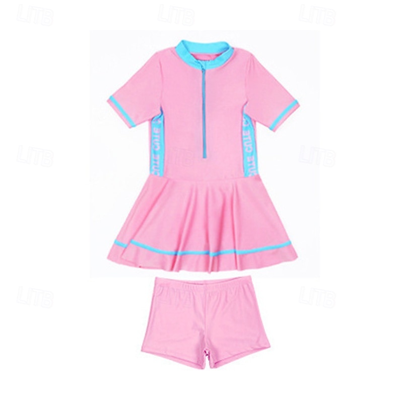 Barn Flickor Baddräkt Utomhus Fest Färgblock Semester Mode Baddräkter 4 år + Sommar Rodnande Rosa Marinblå 2025 - $13.49 –P3