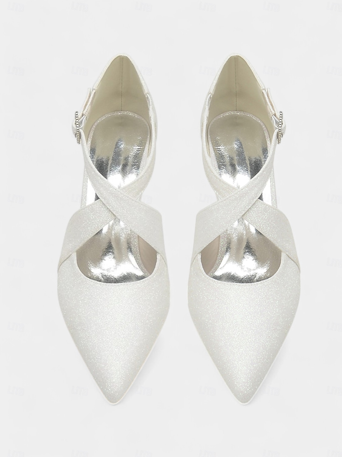 tacchi a gattino con cinturino incrociato glitterato bianco e fibbia in strass – scarpe eleganti da donna per eventi formali del 2025 a $64.99 –P1