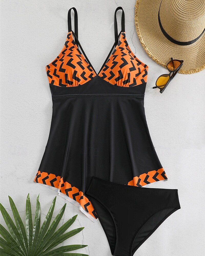 Dames Tankini Tweedelig zwempak V-hals Zwemkleding Zwemkleding Zwart / Wit Wit Ademend Sneldrogend Lichtgewicht Mouwloos - Zwemmen Surfen Strand Zomer Lente Grote maten 2025 - $25.99 –P17