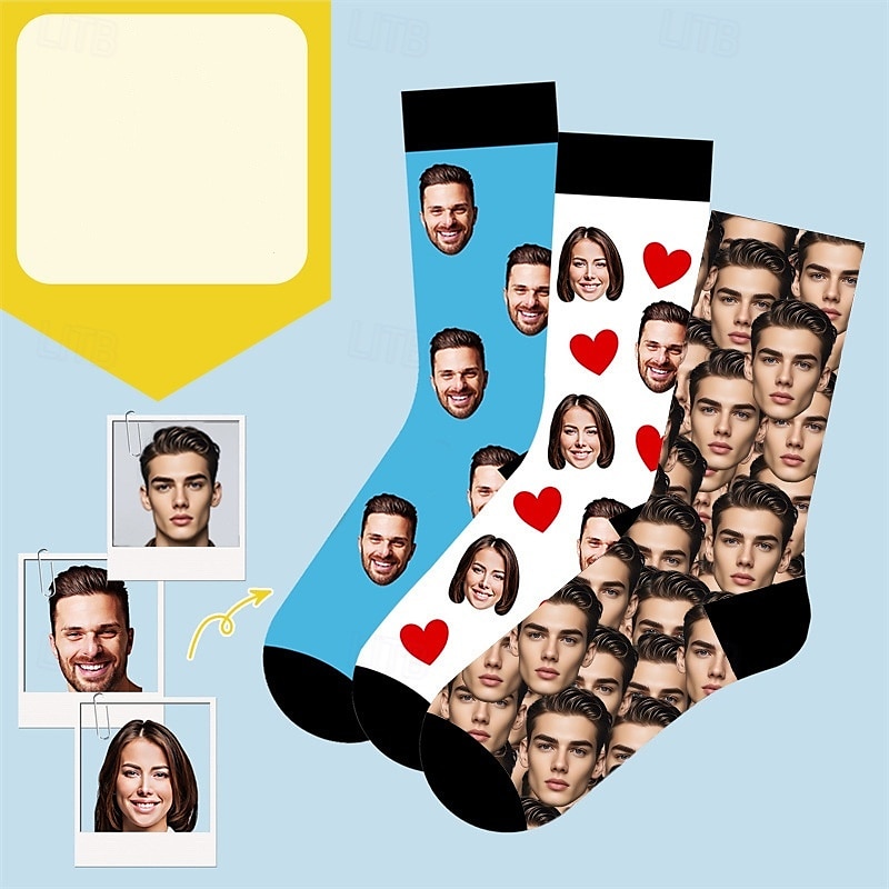 Personalized Face Socks, Custom Wedding Gift for Couple Photo Socks with Heart, Funny Crew Socks for Couple, Wedding's Gift, Birthday Gift, Christmas, Pets, Family, Graduation 2025 - $15.49 –P2