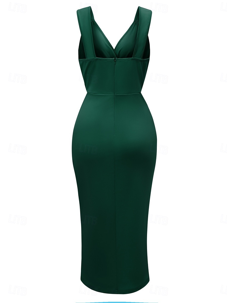 Robe Midi Femme Robe d'Été Uni Robe Bodycon Hors des Épaules Robe Semi-Formelle Invité de Mariage Cocktail Soirée Ajustement Normal Graphique Sans Manches Col V Noir Vert Bleu Clair de 2025 ? $32.99 –P17