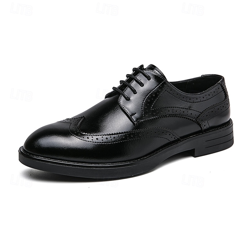 Herren-Oxford-Schuhe im Brogue-Stil mit Flügelkappe aus Kunstleder – klassisches Schnürdesign für formelle Anlässe, Business und Hochzeiten 2025 - $46.99 –P2