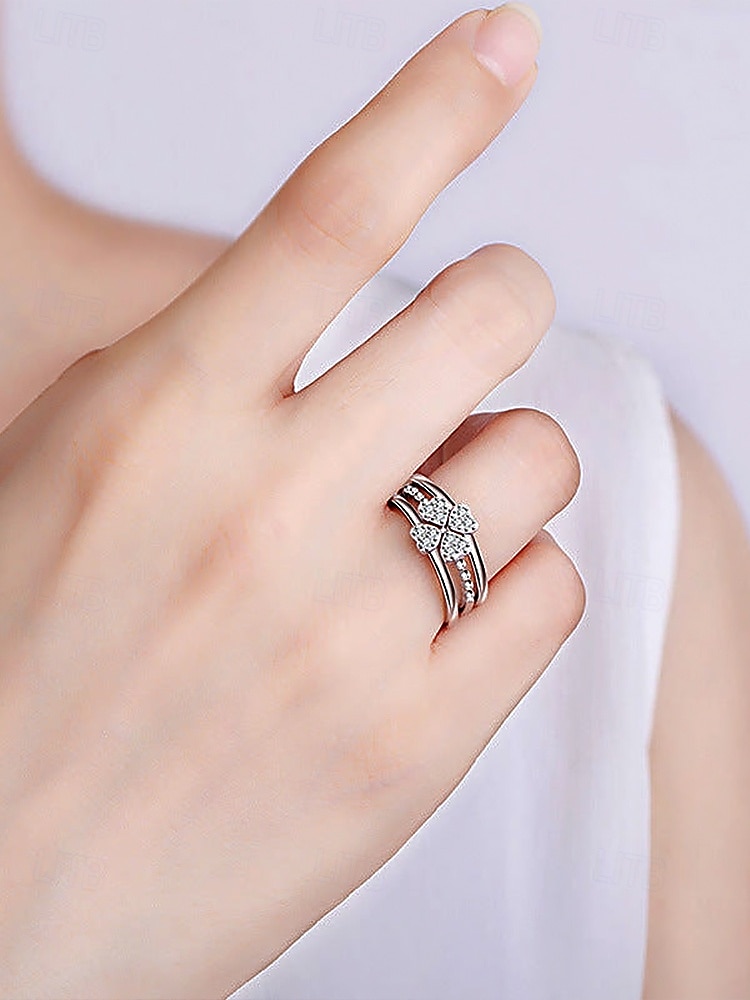 Stapelbares Herzring-Set aus Silber für Damen – elegantes, kristallverziertes Design für Verlobung, Jahrestag oder den Alltag 2025 - $9.99 –P1