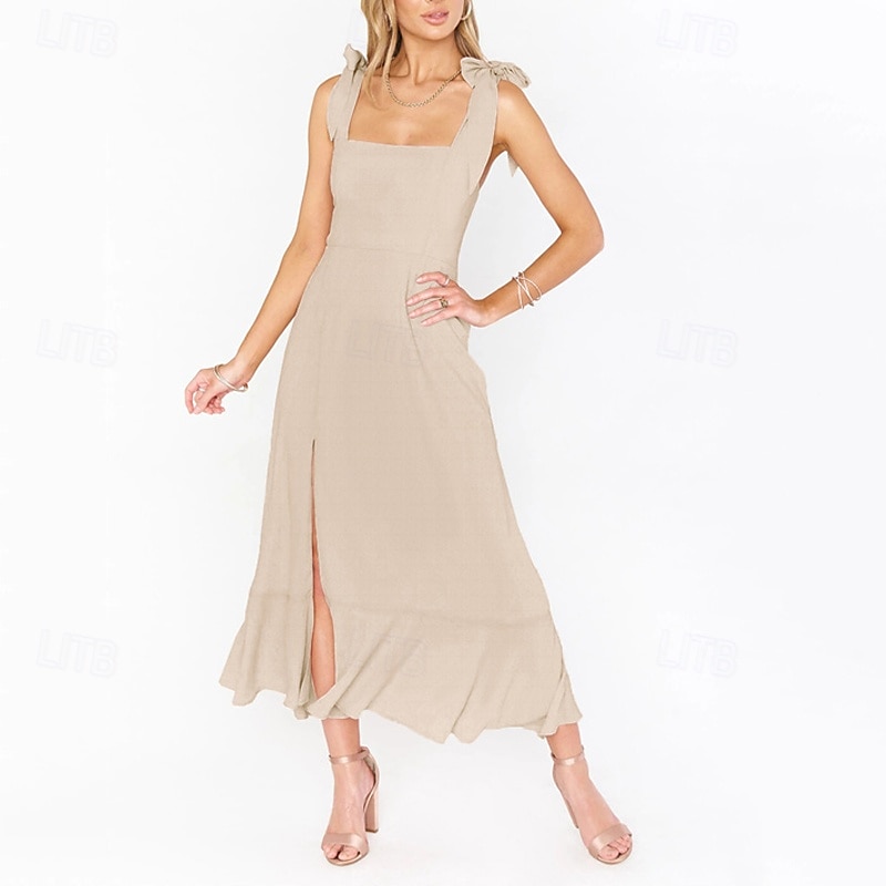 Dámské Dlouhé šaty Maxi šaty Šaty na promoci Áčkové šaty Letní šaty Cami šaty Elegantní stylové Dovolená Denní Rande Běžný Bez vzoru Bez rukávů Hranatý Černá Bílá Světle zelená Světlá růžová Léto 2025 - $36.99 –P15