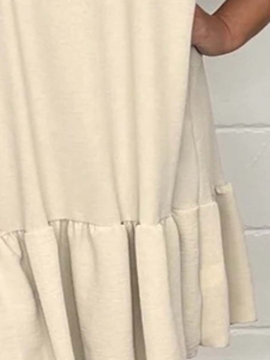 Femmes Robe Longue Maxi Robe Robes inspirées du lin Hawaïen Coupe régulière Manche Courte Col en V Vert Claire Abricot Été Printemps de 2025 ? $32.99 –P3