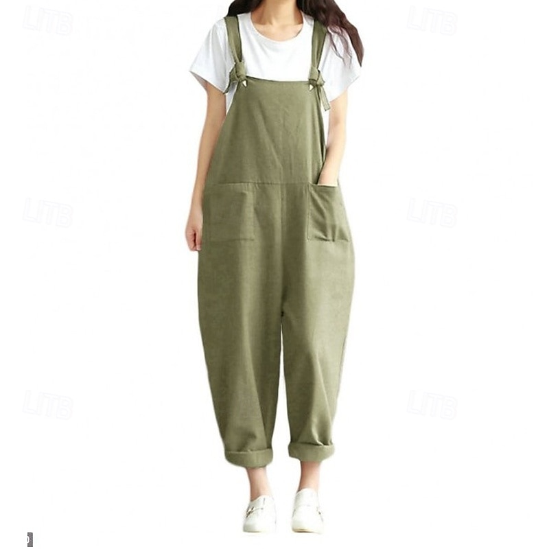 Dam Byxor Jumpsuit Sparkbyxor Lättvikt Ledigt Ankellång Mellanhög midja Slät Ficka Mateial som andas Bekväm Oelastisk Hem Ledigt / vardag Rödvin Mörkgrön Marin Svart Sommar Vår Normal 2025 - $18.99 –P11