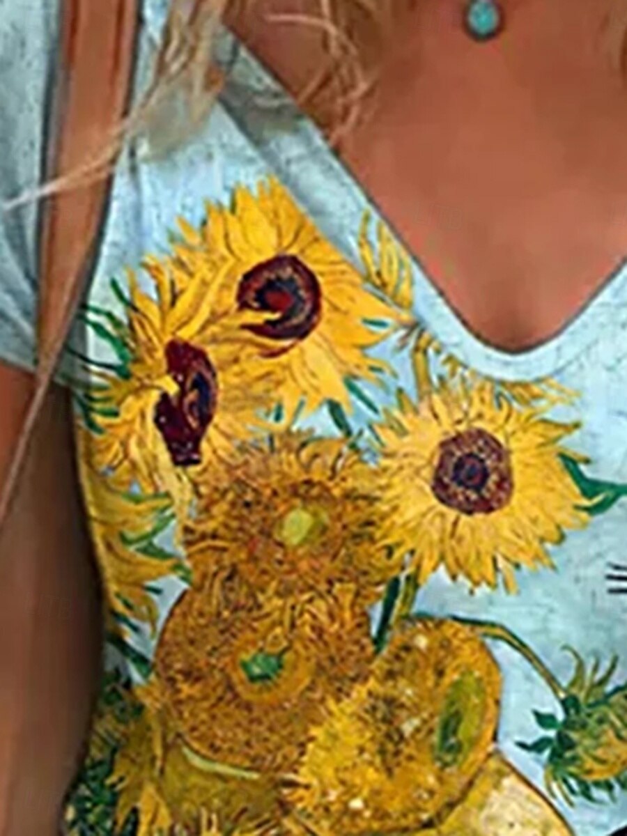 Femme T shirt Animal Spot Multicouleur mode Décontractées Manche Courte Col V Hauts réguliers du quotidien Imprimer Bleu Eté de 2025 ? $19.99 –P2