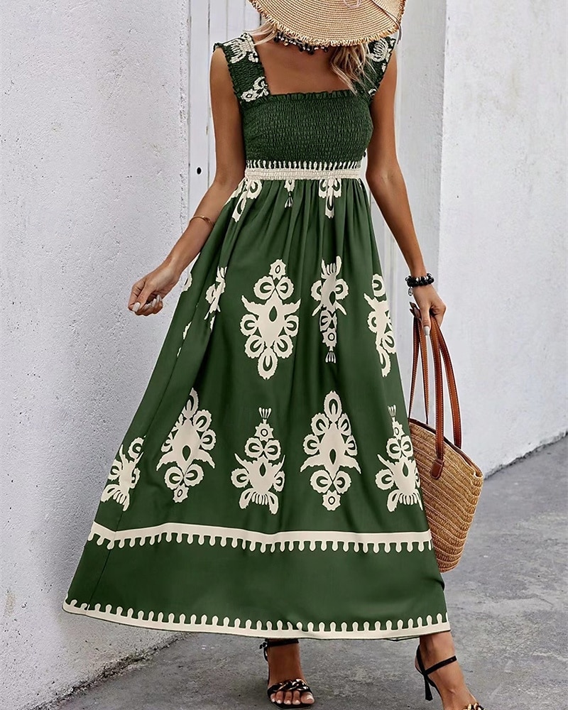 Femme robe longue Robe casual Robe Trapèze Robe d'été robe boheme Bohême Hawaïen mode Vacances du quotidien Rendez-vous Standard Graphic Sans Manches Col Carré Noir Rose Claire Rouge Vert Eté de 2025 ? $23.99 –P17