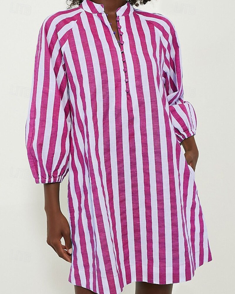 Femme Mini robe Robe chemise Robe casual Robe d'été mode Décontractées Vacances du quotidien Rendez-vous Standard marinière Manches 3/4 Col V Rose Claire Vert Eté Printemps de 2025 ? $24.99 –P5