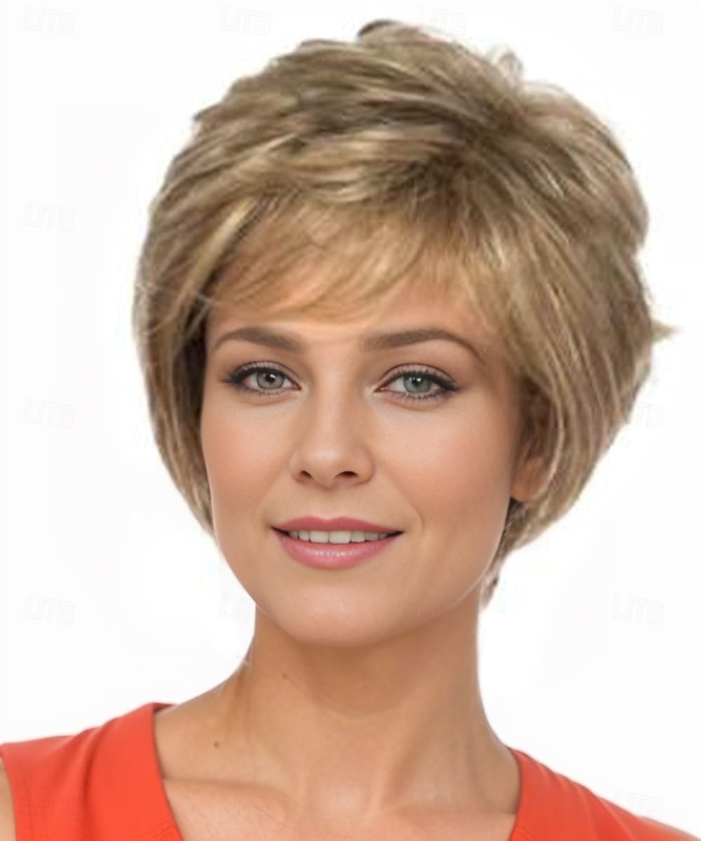 peruci ondulate scurte maro cu evidențiere blondă maro pixie cut peruci ondulate pentru femei albe peruci pline sintetice stratificate pentru petrecerea zilnică 2025 - $24.99 –P5
