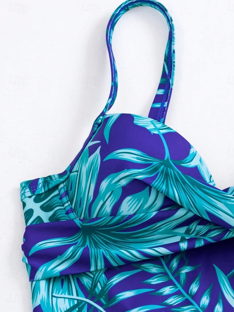 Dam Badkläder En bit Monokini Baddräkt Öppen rygg Magkontroll Hög midja Smal Semester Standkläder Löv V-hals Ärmlös Baddräkter 2025 - $31.99 –P4