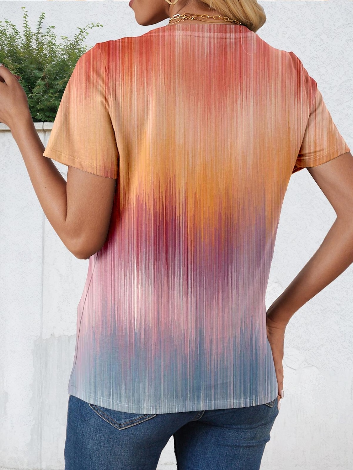 Femme T shirt Tie Dye Lettre mode Décontractées Manche Courte Col V Hauts réguliers du quotidien Imprimer Orange Eté de 2025 ? CAD $30.99 –P2