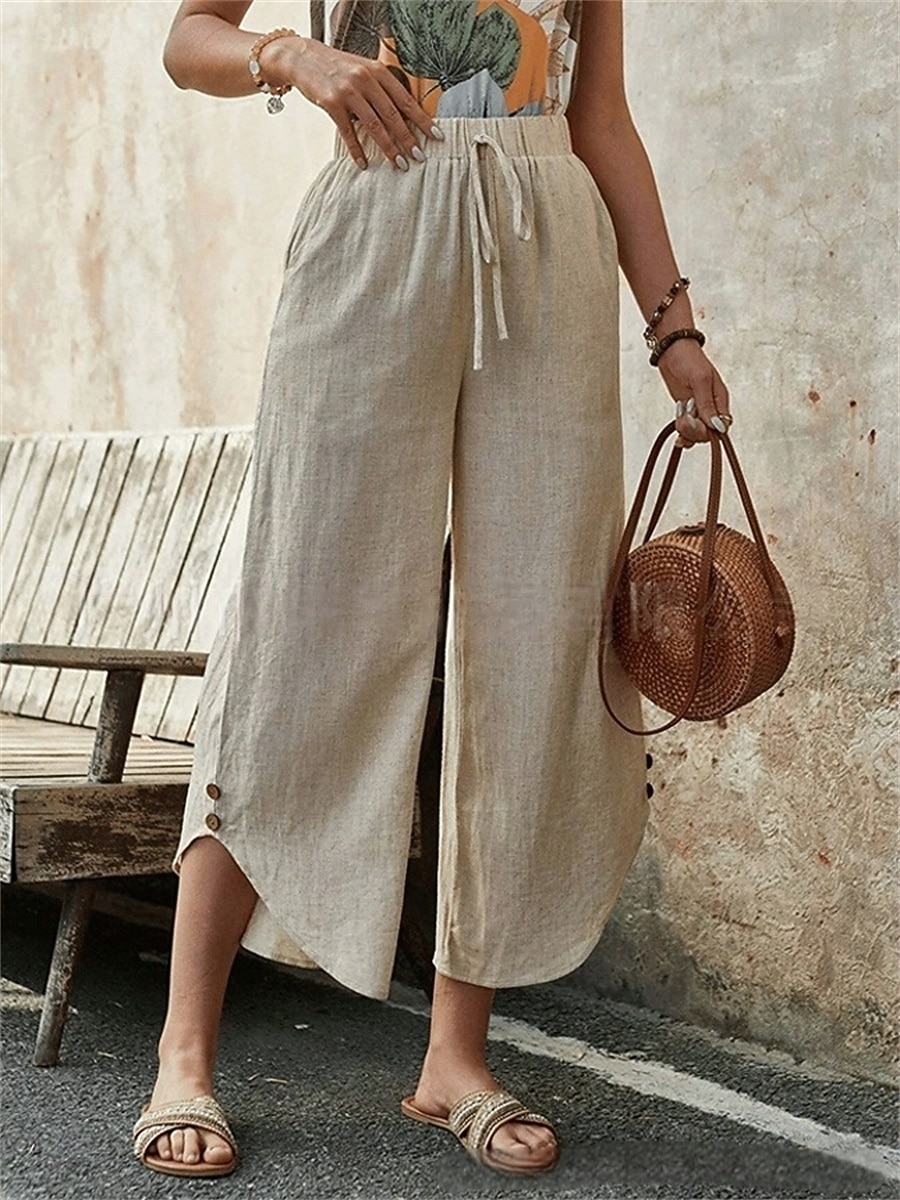 Dam Kinesiska Mode Streetwear Ankellång Hög midja Slät Snörning Ficka Bekväm Mjuk Microelastisk Utomhus Gata Marin Svart Mandel Armégrön Sommar Vår Lös passning 2026 - $18.99 –P4