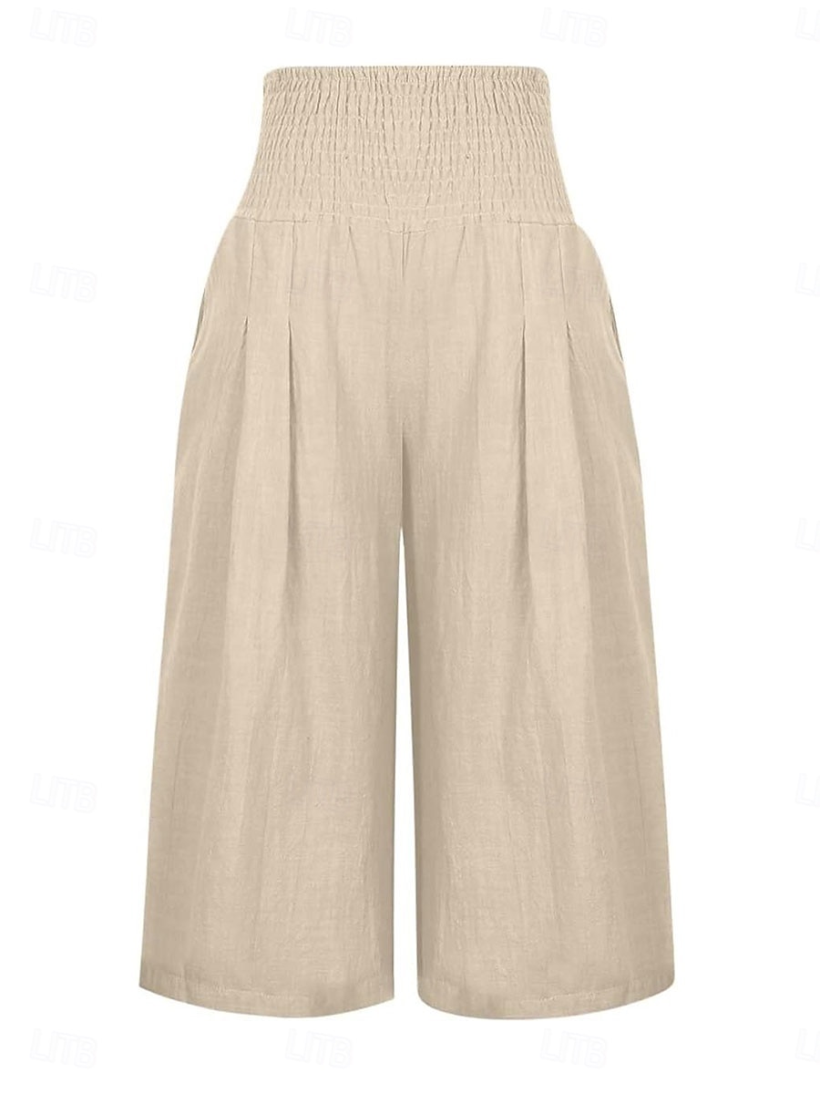 Femmes Short en coton et lin Pantalon inspiré du lin Pantalon en coton et lin Mode Streetwear Longueur cheville Taille haute Uni Avec Poches Ceinture Élastique Confortable Doux Micro-Élastique de 2025 ? $21.99 –P2