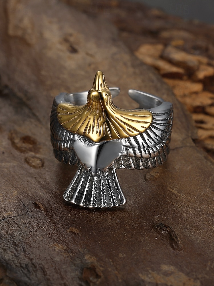 Anillo de águila vintage de plata y oro para hombre: diseño animal atrevido, joyería de acero inoxidable, perfecto para uso informal, fiestas y regalos. 2025 - $14.99 –P1