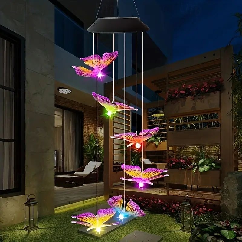 solenergi vindklokker led utendørs strenglys 6led flerfarget engel kolibri ugle sommerfugl form eventyrlys 2026 - $20.99 –P14