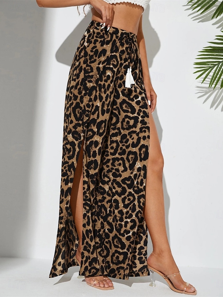 Dame Bred Bukseben kinesisk Mote Gatemote Full lengde Høy Midje Leopard Delt Printer comfy Myk Bekvem Mikroelastisk utendørs Gate Leopard Sommer Vår Normal 2025 - $24.99 –P2